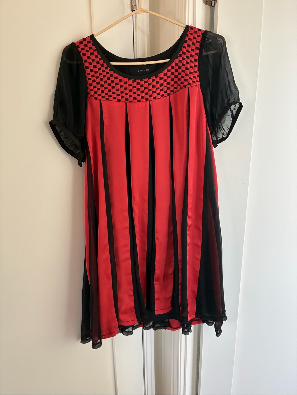 DEFENON Brick Red Orange and Black Panel Silk Chiffon Dress